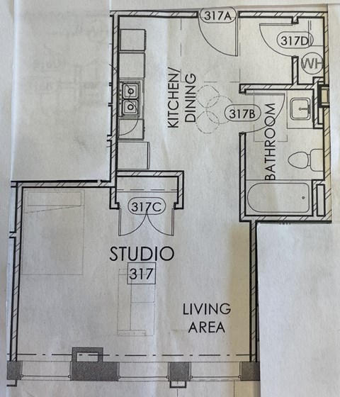 Floor plan for studio, 1 bath, 450 sqft